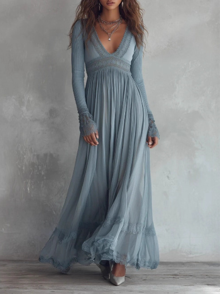 Anika Dusty Blue Long-Sleeve Maxi Dress