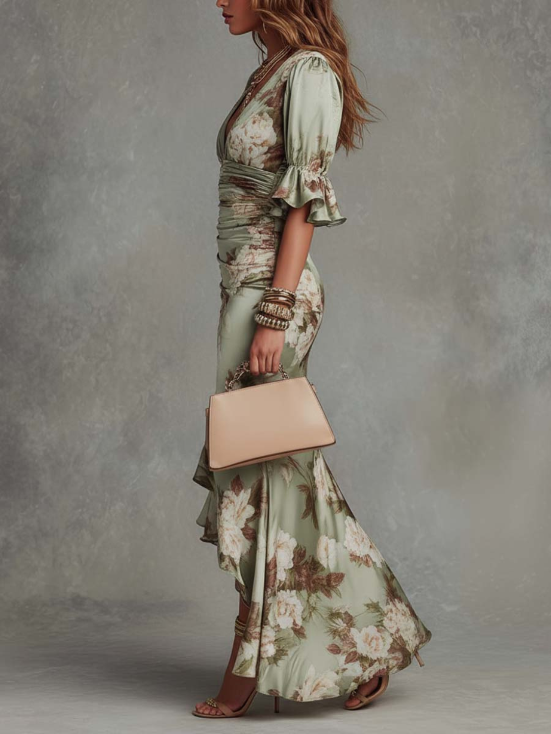 Talia Sage Floral Wrap Midi Dress