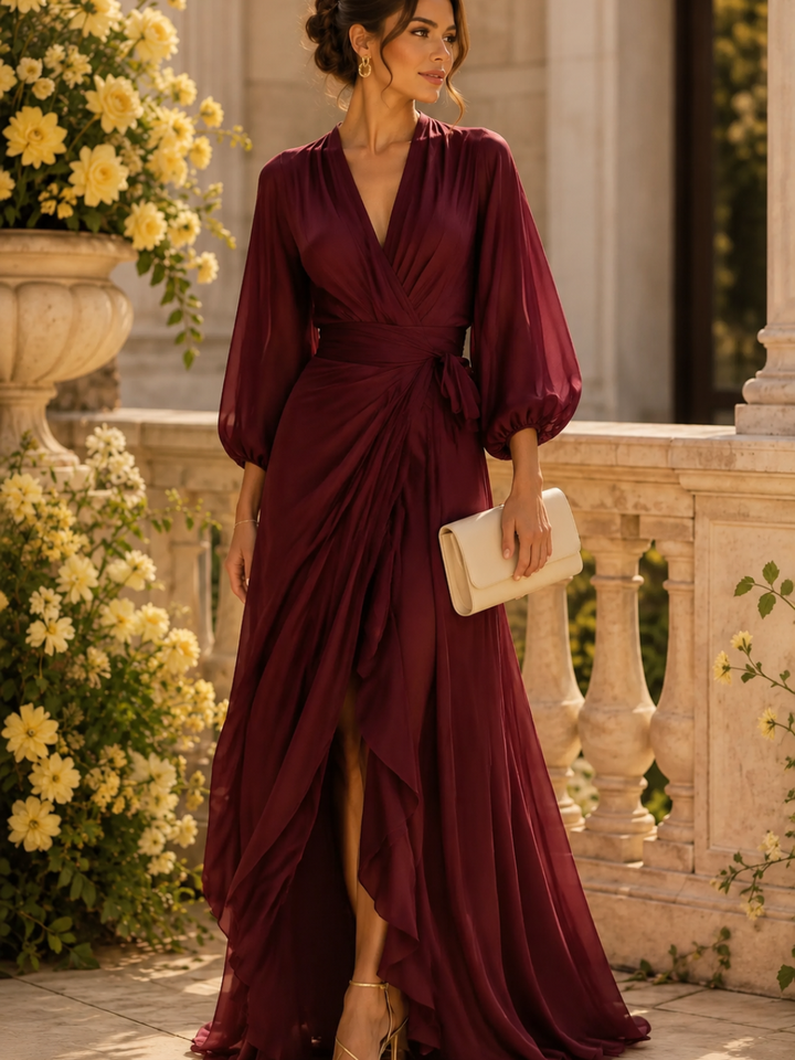 Amara Fuchsia Draped V-Neck Maxi Dress