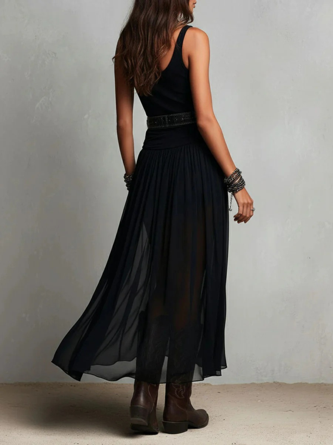 Isla Black Tiered Midi Dress