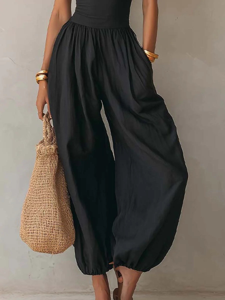 Selene Bohemian Halter Keyhole Balloon-Leg Jumpsuit - White
