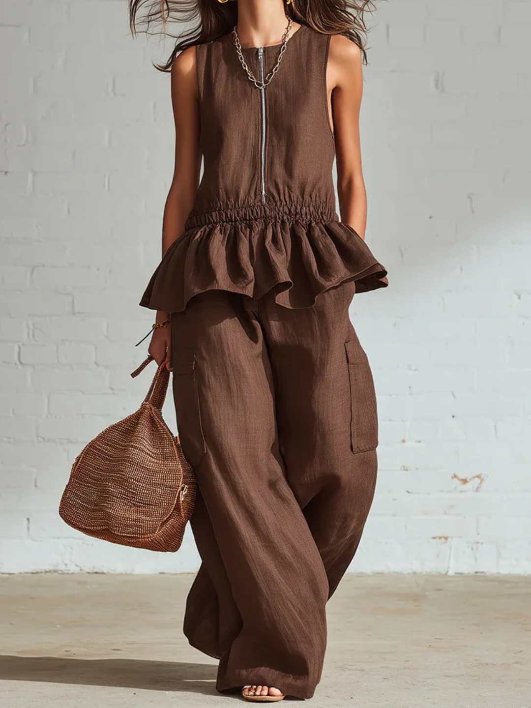 Thea Burgundy Peplum Pants Set