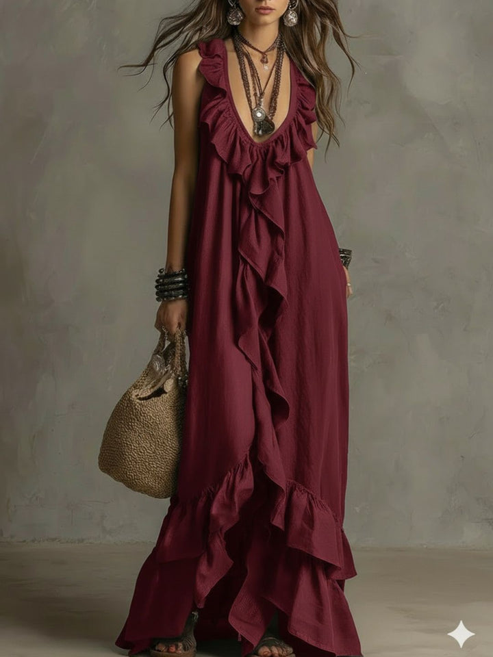 Alessia White Ruffle Maxi Dress