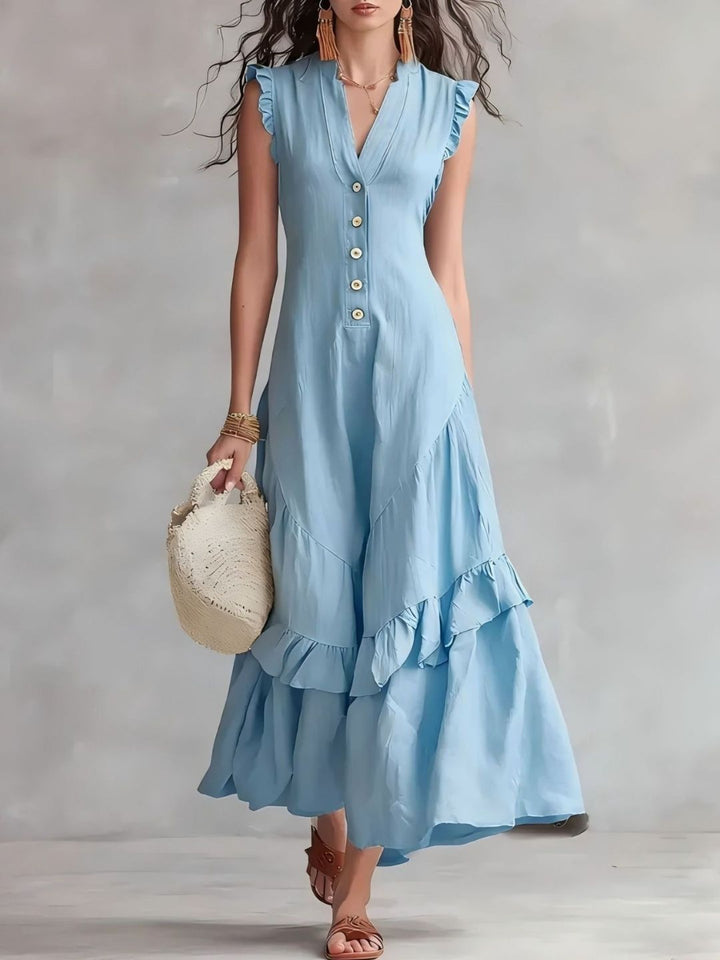 Mira White Button-Front Maxi Dress