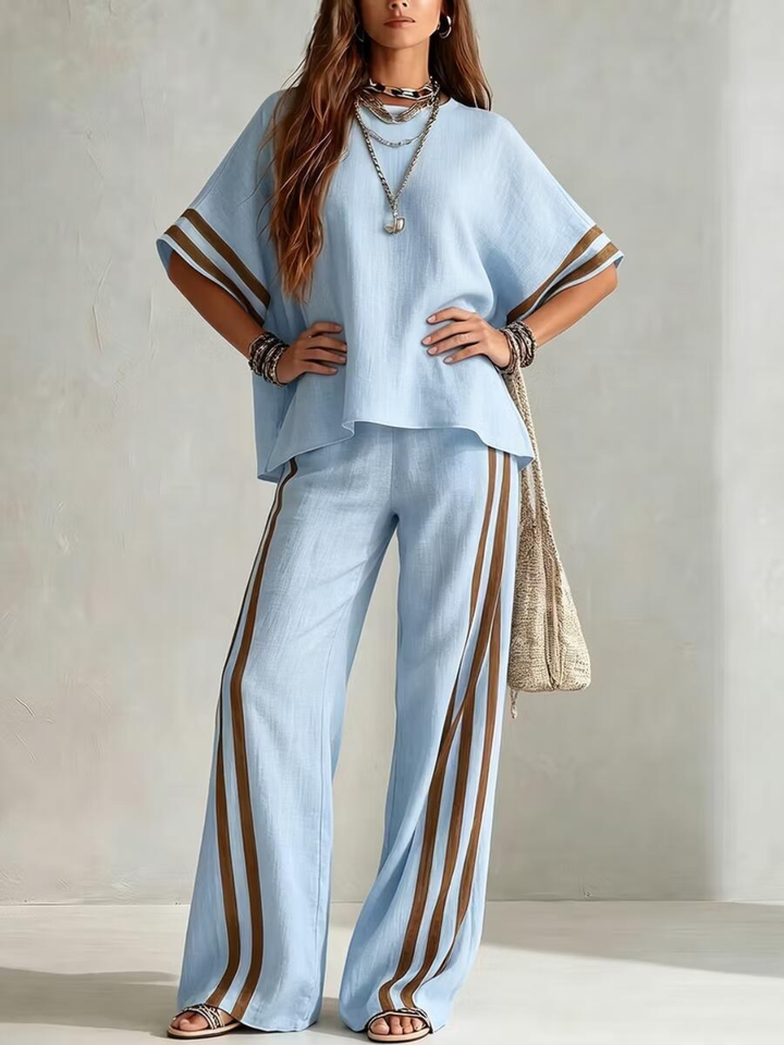 Sofia Sky Blue Stripe Relaxed Pants Set