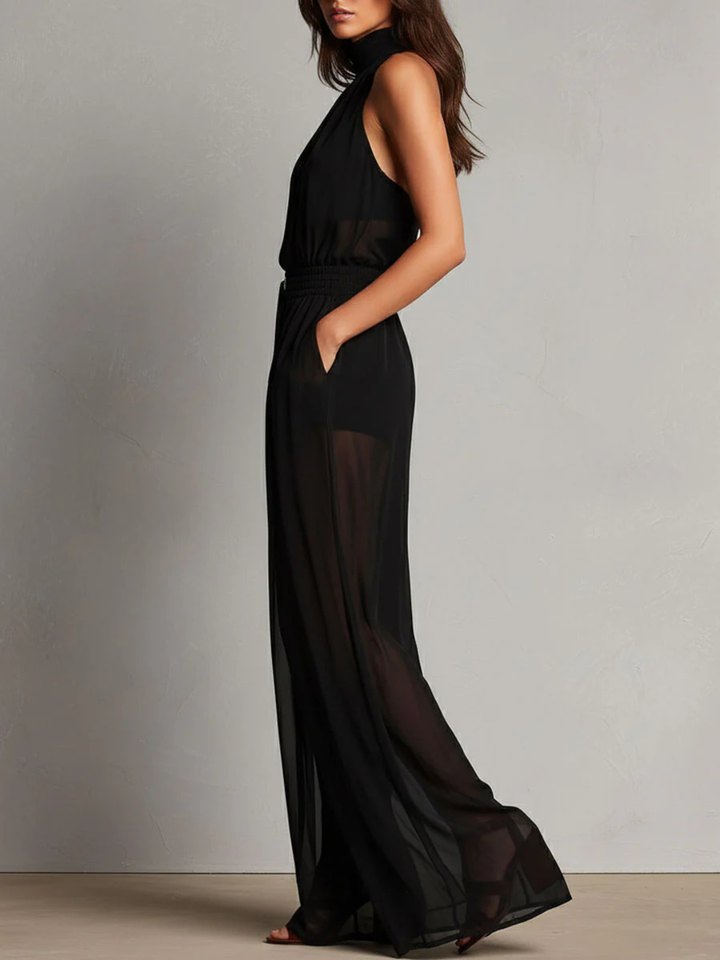 Anika Black Halter Pants Set - White