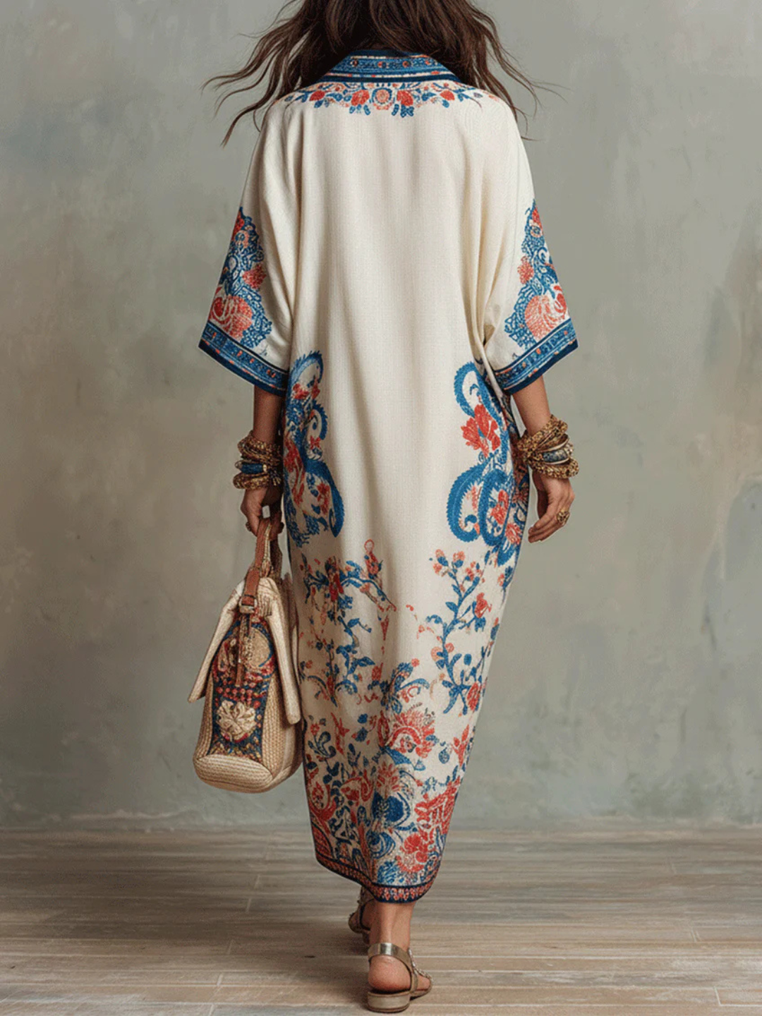 Florence Ivory Blue Embroidered Kaftan Dress