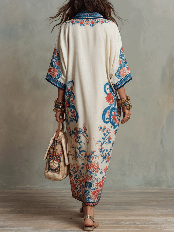 Florence Ivory Blue Embroidered Kaftan Dress