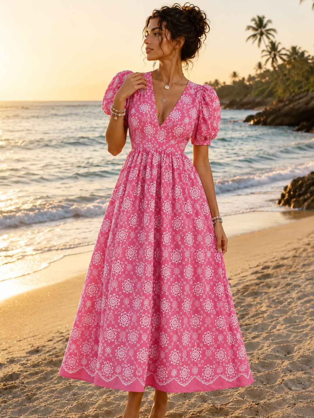 Fiora Floral Puff-Sleeve Maxi Dress