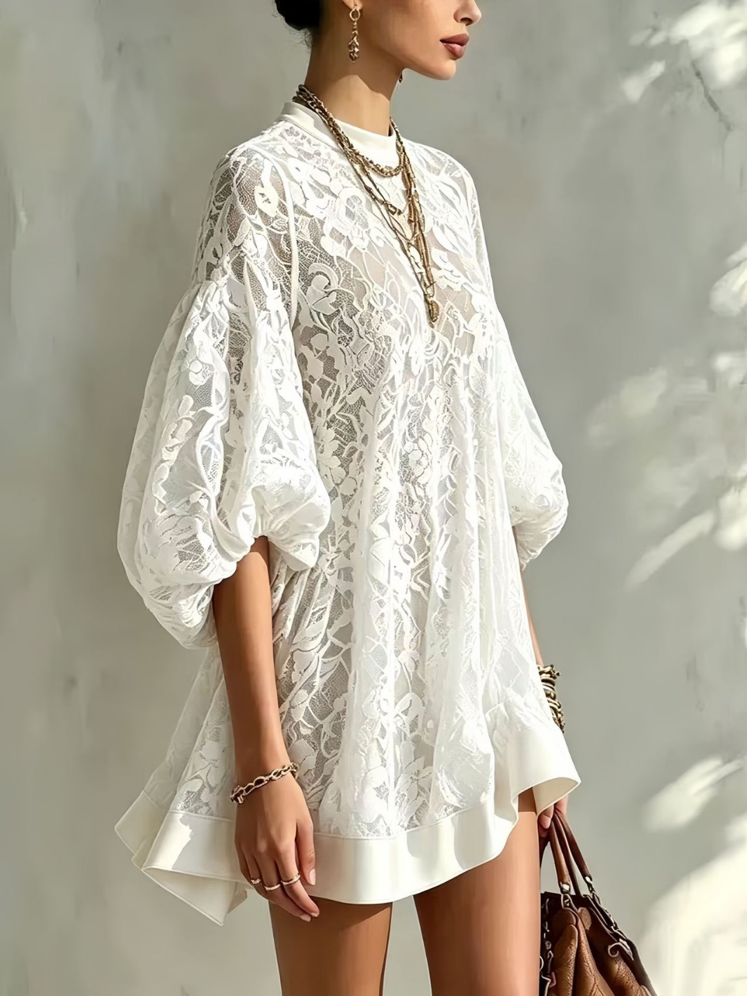 24-Hour-Shipping Bianca Chocolate Lace Poncho Cover-Up Dress