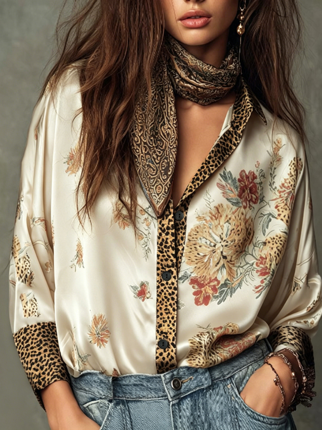 Adriana Sage Floral Satin Resort Blouse