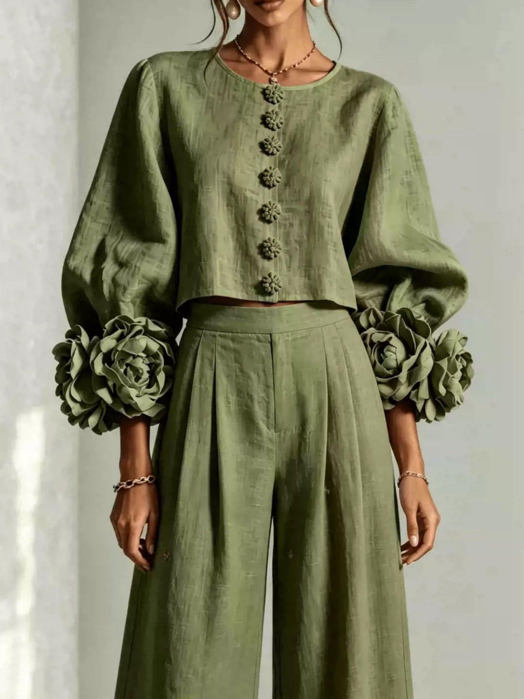 Luciana Statement-Cuff Top & Trouser Set