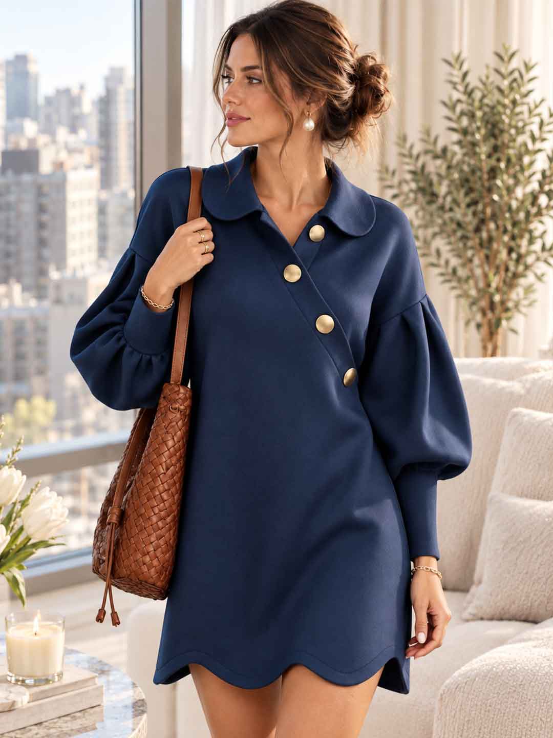 Marina Scallop-Collar Bubble Mini Dress