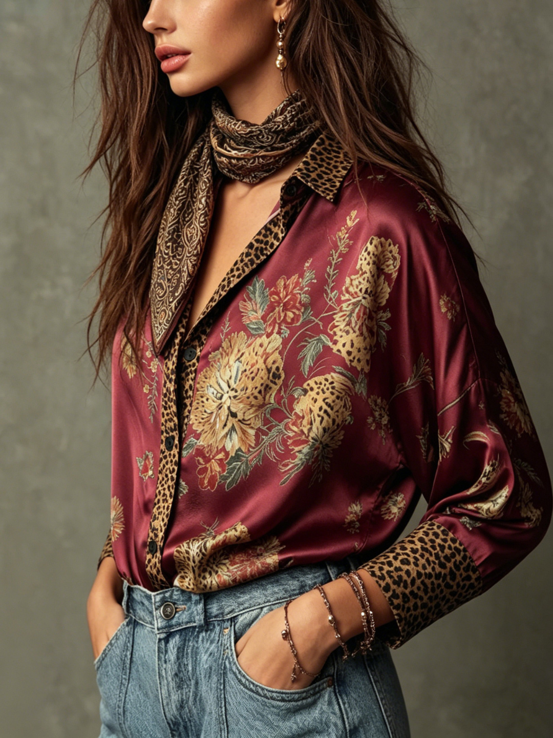 Adriana Sage Floral Satin Resort Blouse