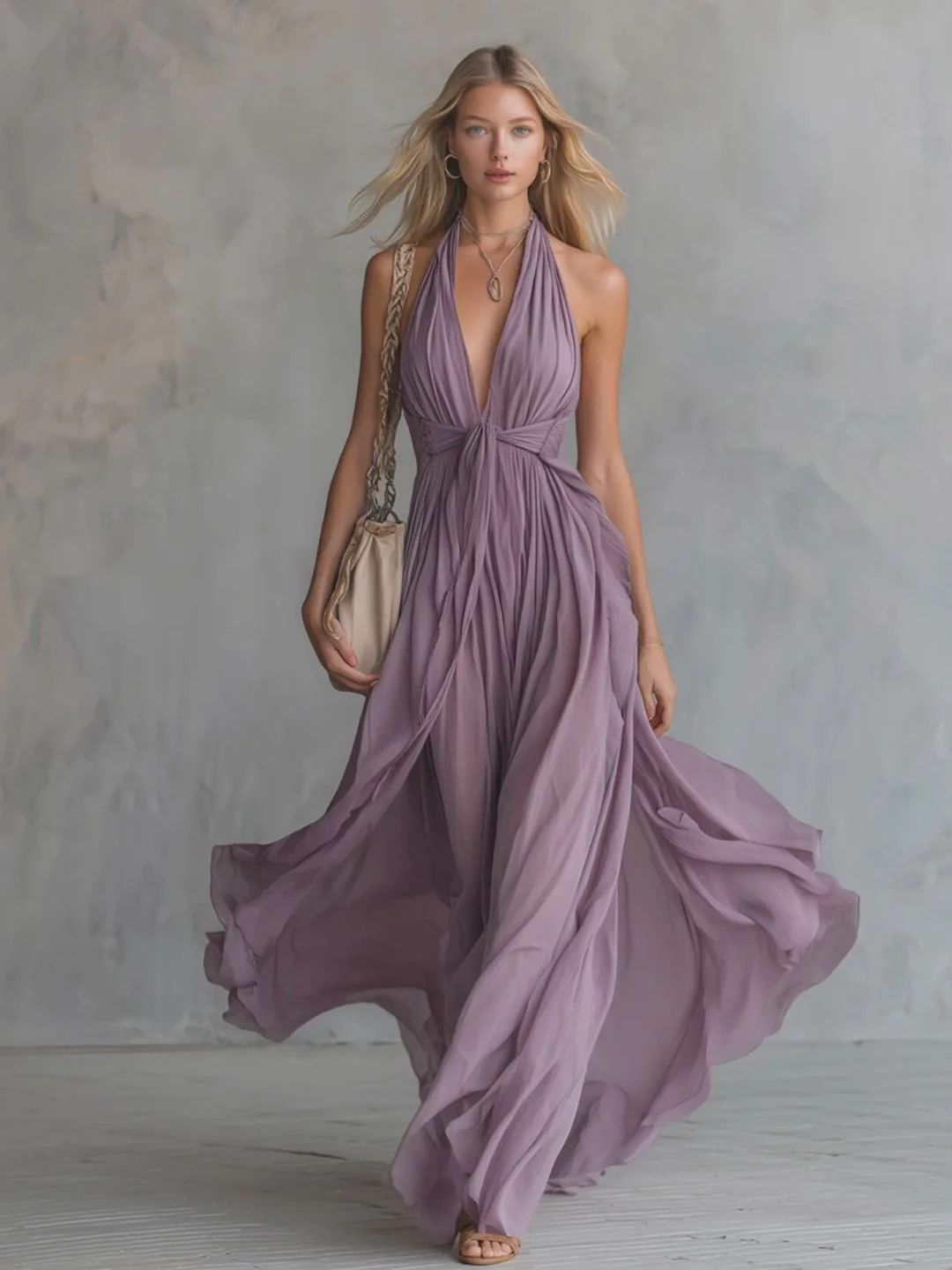 Nerina White Halter Maxi Dress