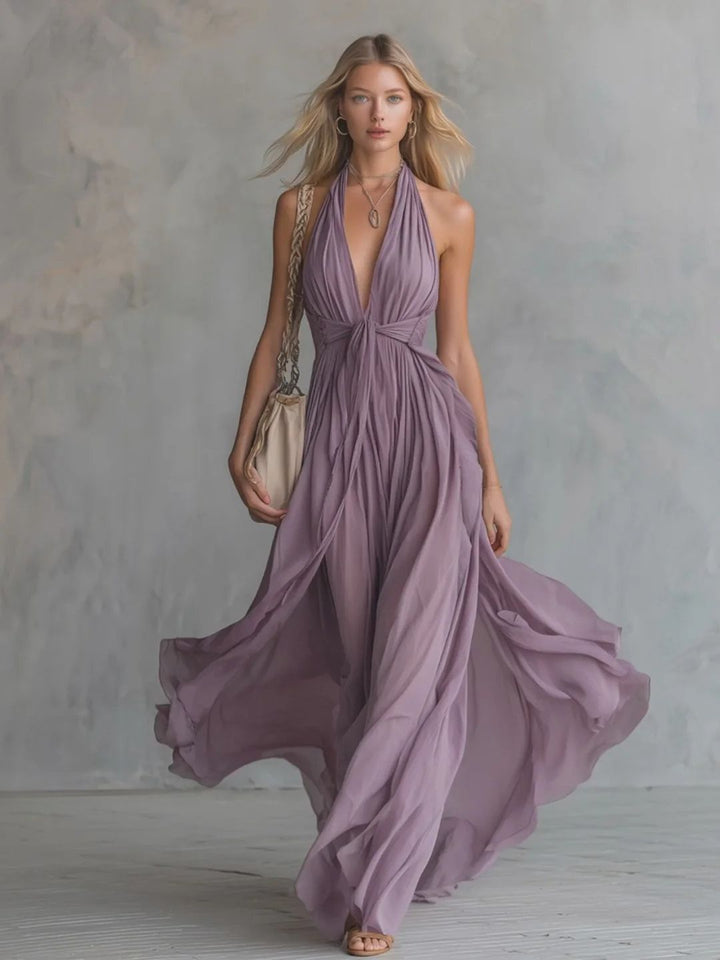Nerina White Halter Maxi Dress