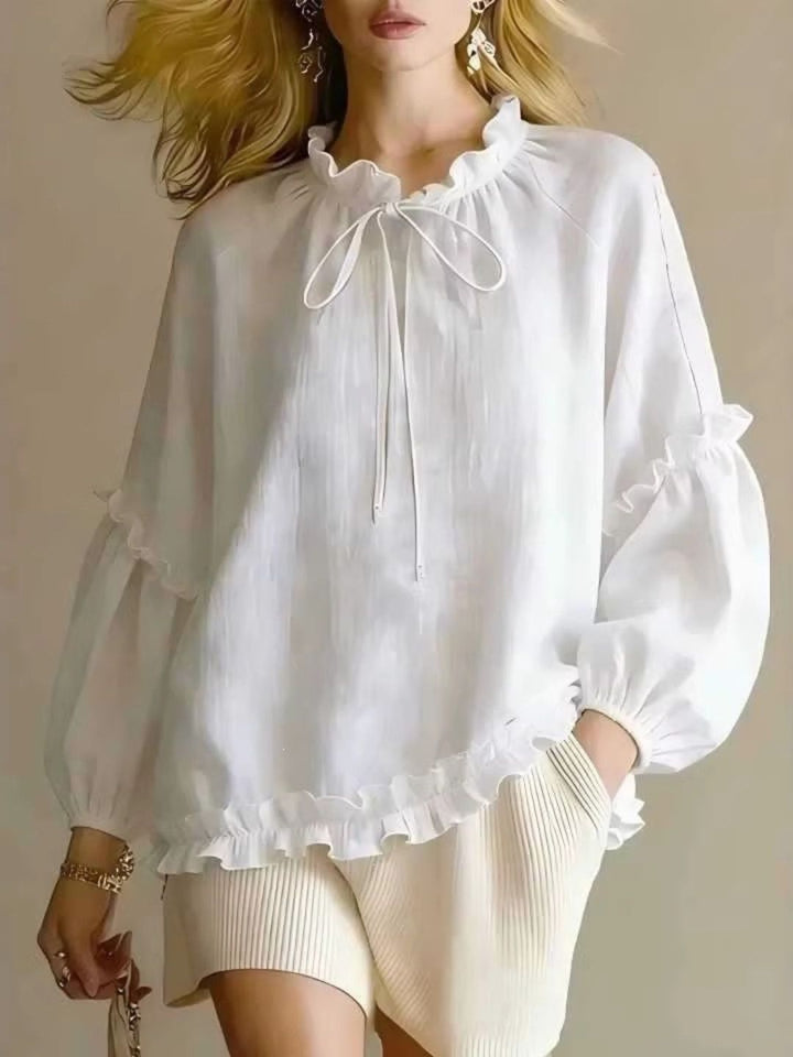Isla White Ruffle Hem Resort Blouse
