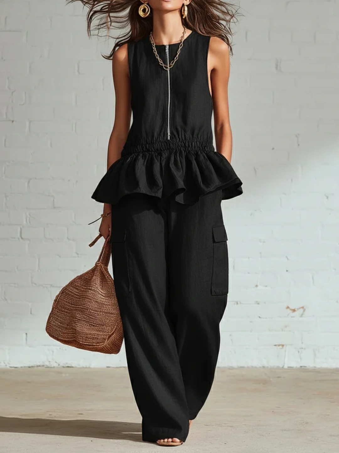 Thea Burgundy Peplum Pants Set