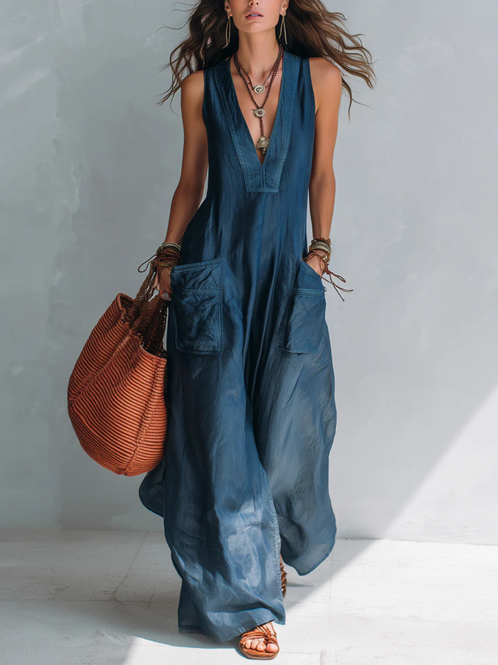 Carmen Bohemian style Wide leg Jumpsuit With Practical Pockets - Ivory