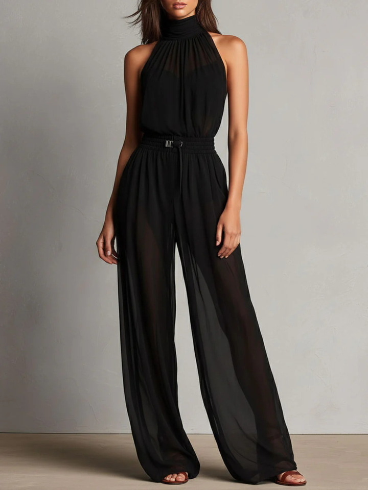 Anika Black Halter Pants Set - White
