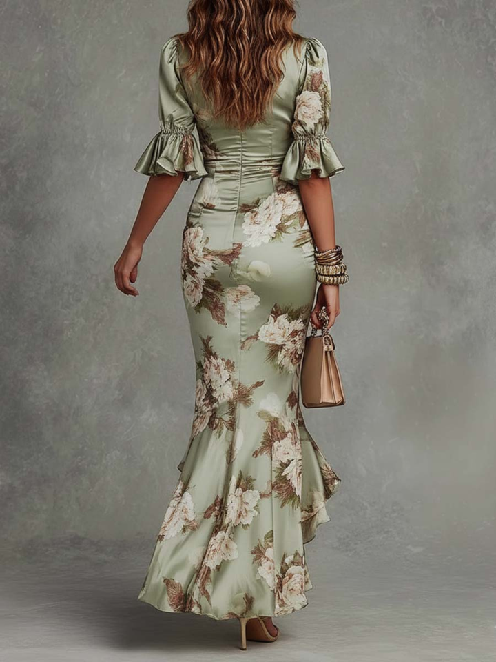 Talia Sage Floral Wrap Midi Dress