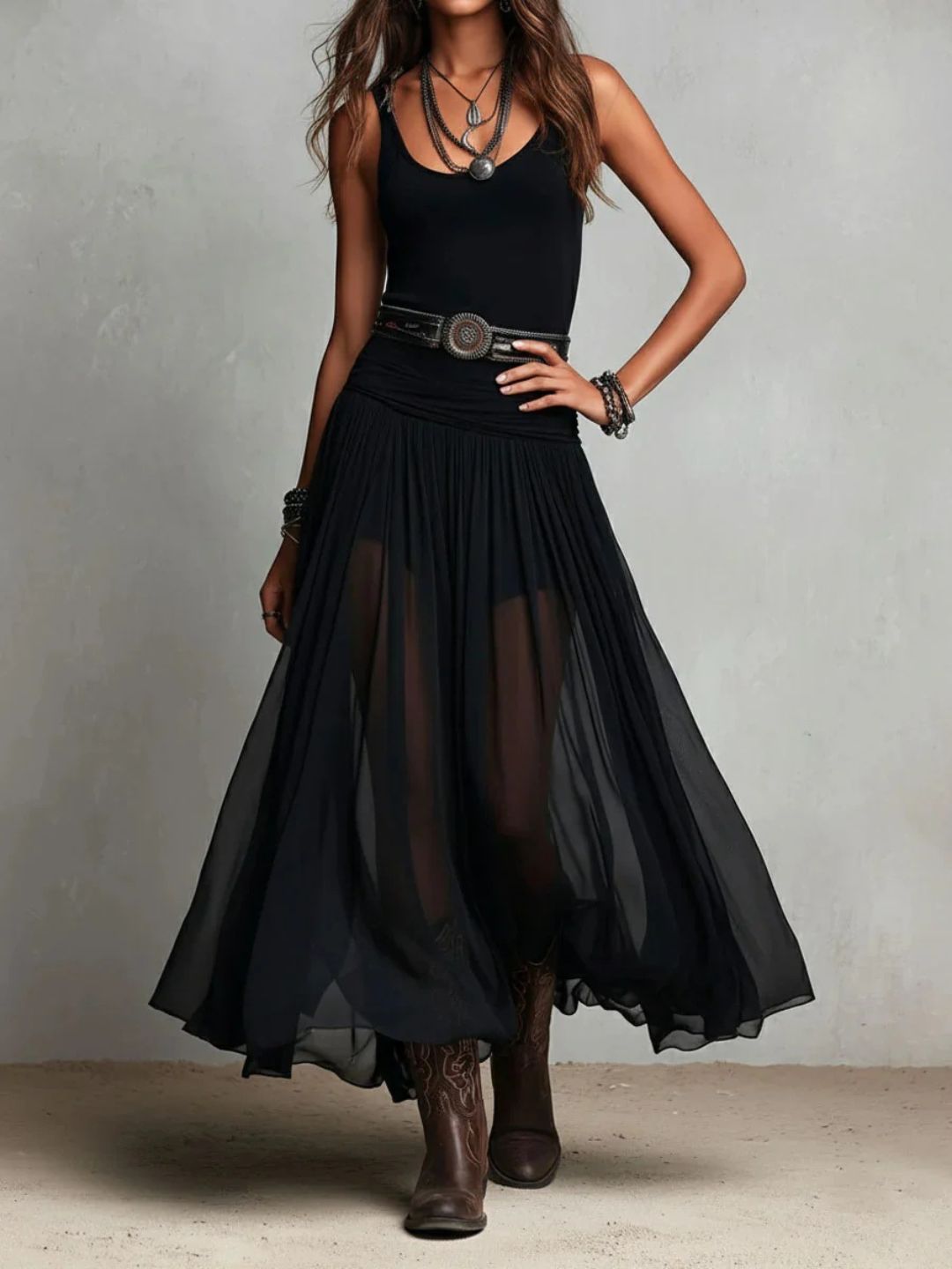 Isla Black Tiered Midi Dress