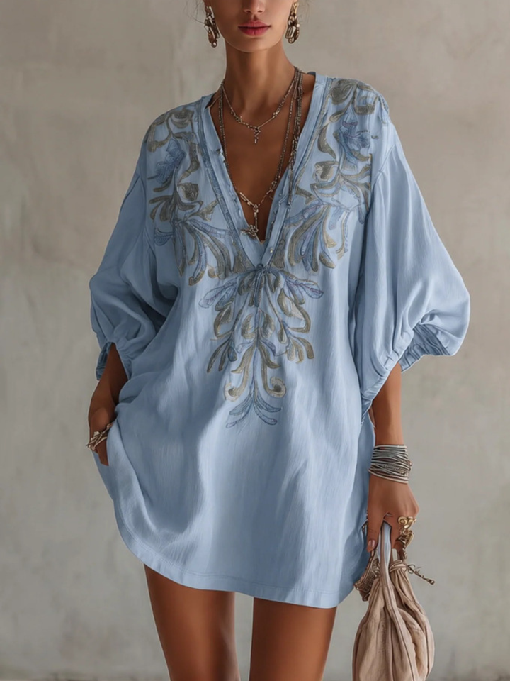 Zara Blush Pink Embroidered Tunic Dress