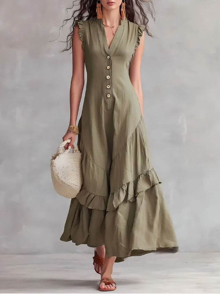 Mira White Button-Front Maxi Dress