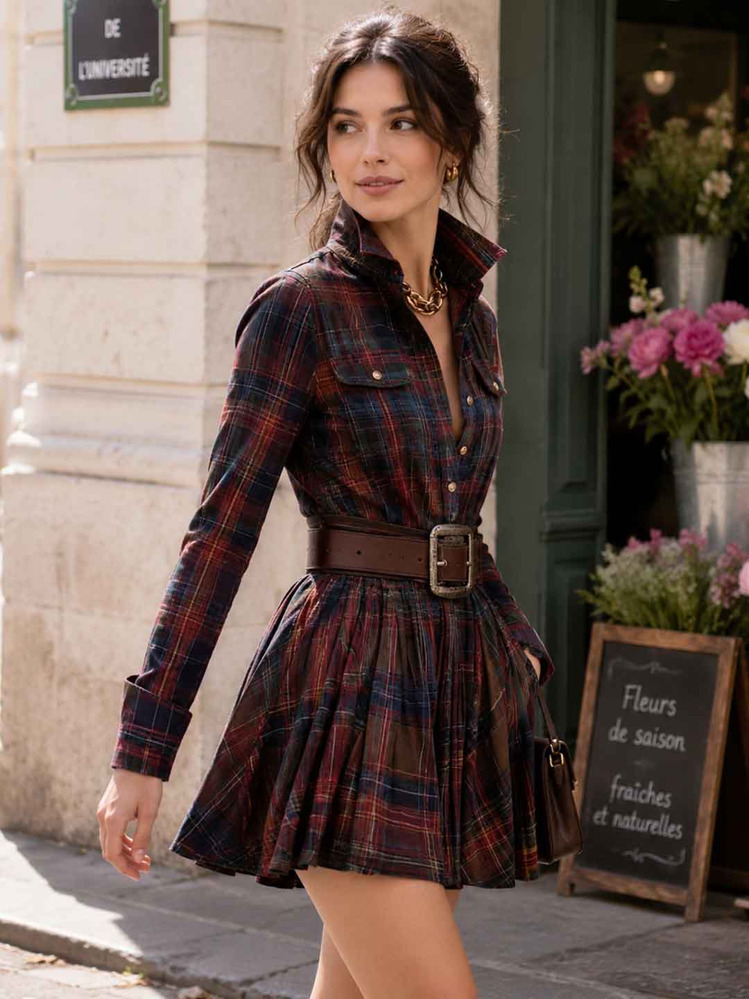 Noemi Plaid Belted Shirt Mini Dress