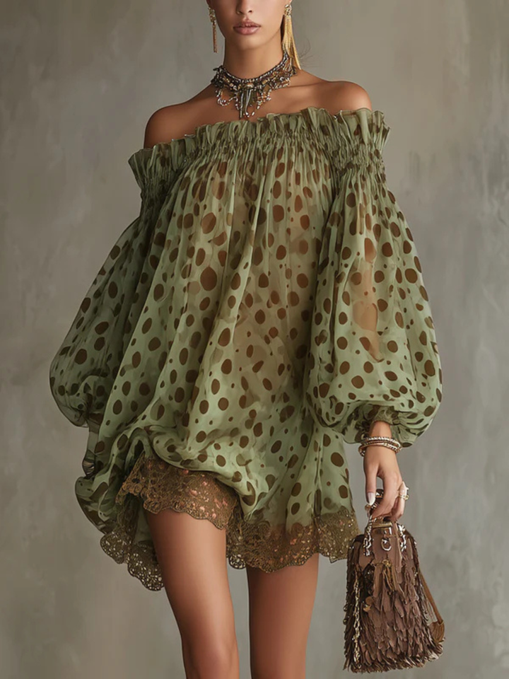 Maribel Olive Print Off-Shoulder Mini Dress