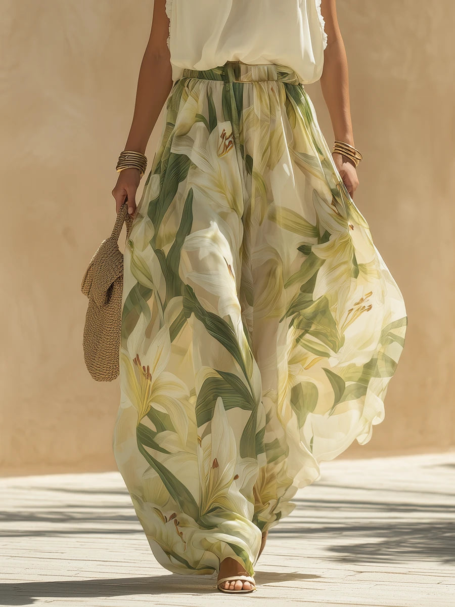 Ayla Ivory Green Floral Resort Pants Set