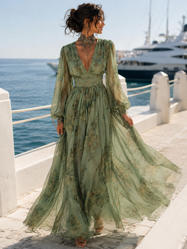 Elena Sage Floral Ruffle Maxi Dress