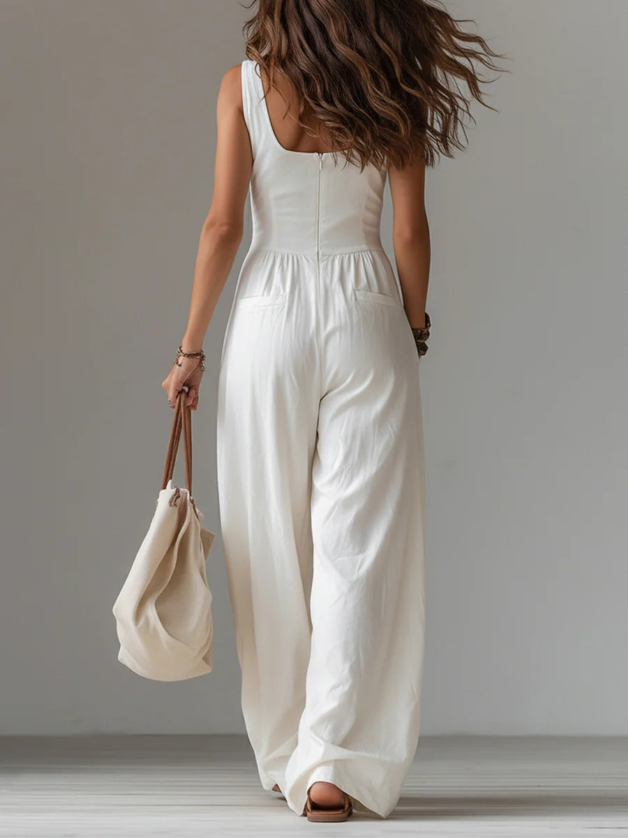 Nadia White Button-Front Jumpsuit