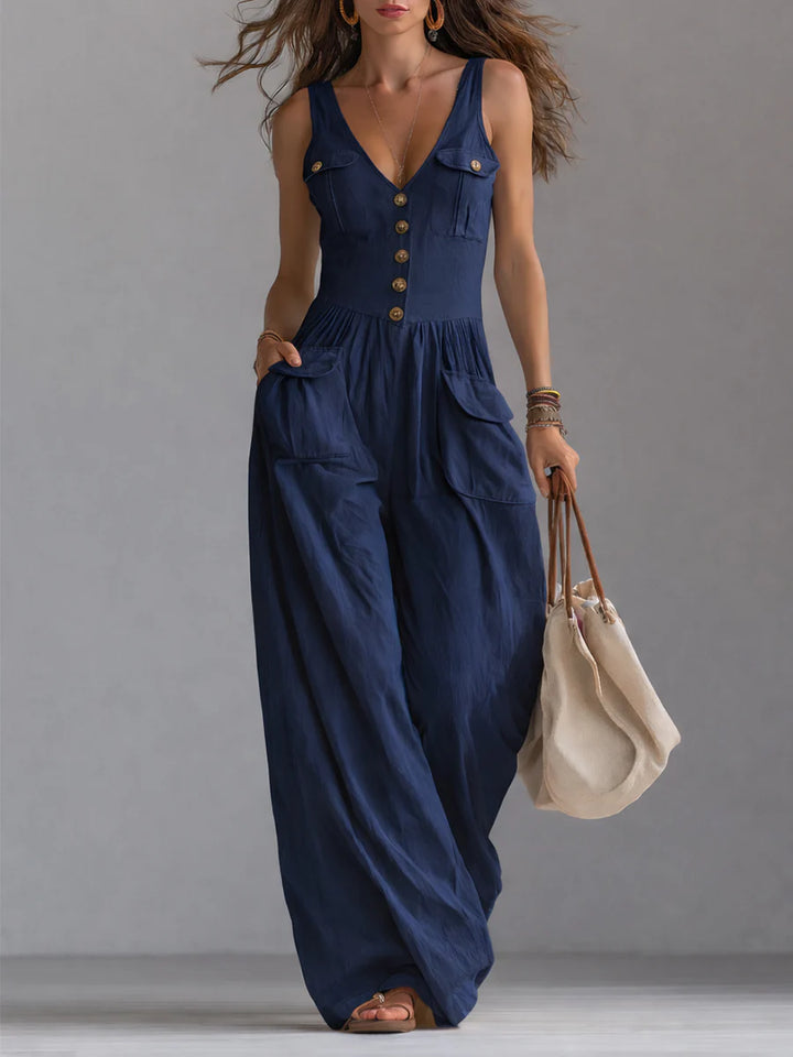 Nadia White Button-Front Jumpsuit
