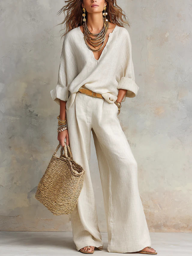 Clara White Wide-Leg Pants Set