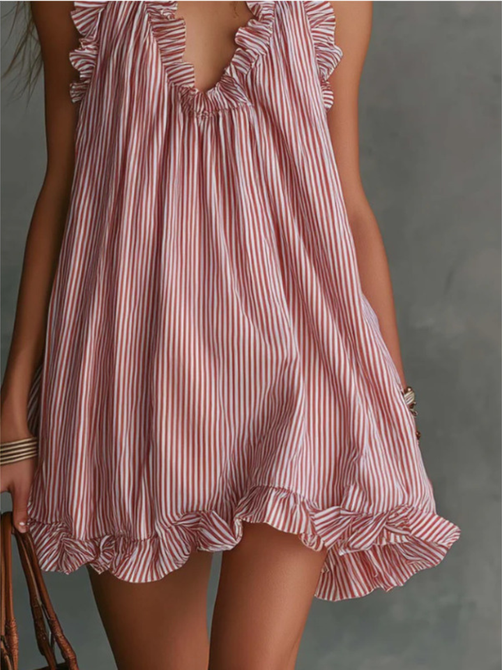 Estella Pink Stripe Pleated Halter Mini Dress