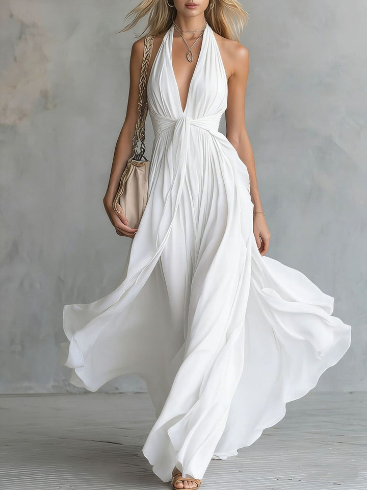Nerina White Halter Maxi Dress