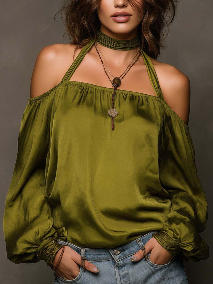Chiara Rust Brown Off-Shoulder Resort Blouse