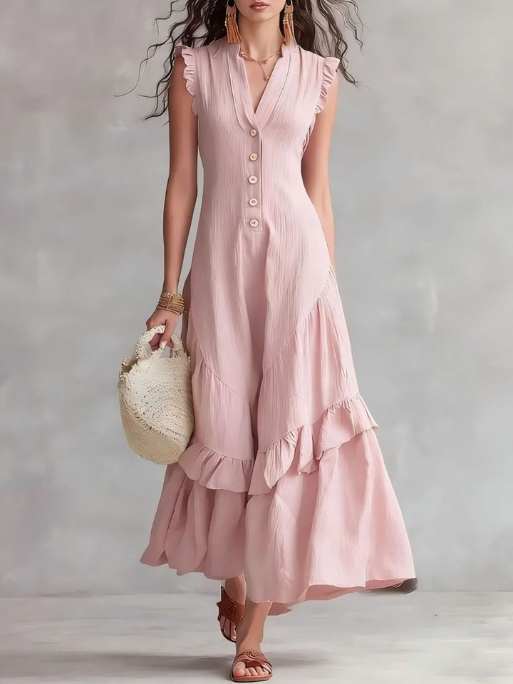 Mira White Button-Front Maxi Dress