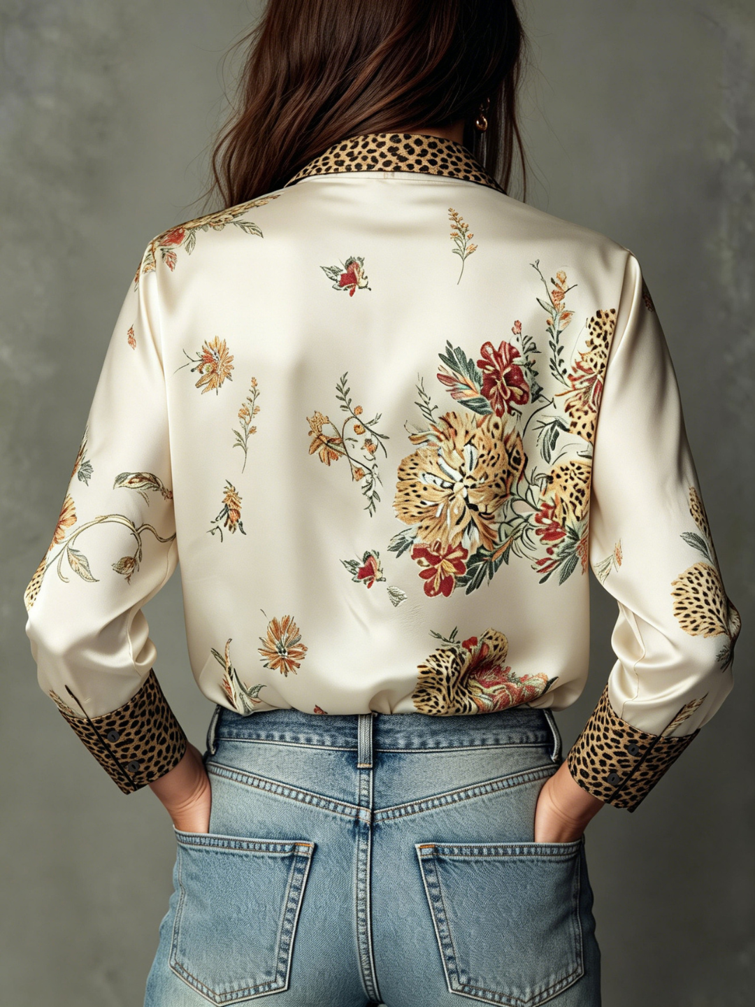 Adriana Sage Floral Satin Resort Blouse