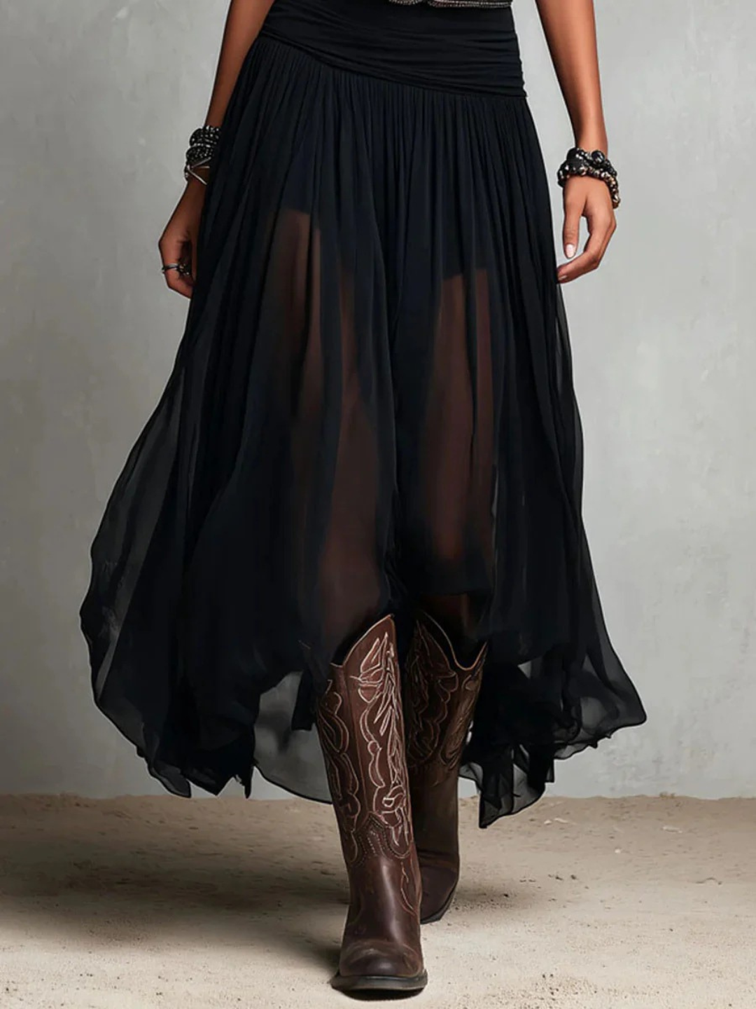 Isla Black Tiered Midi Dress