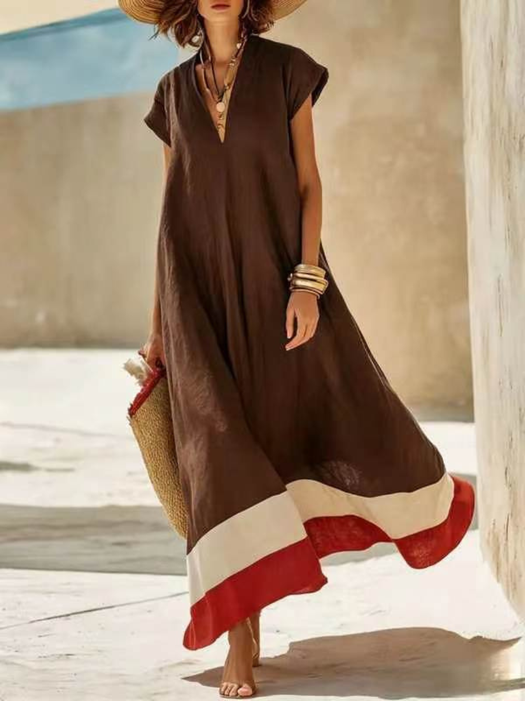 Noemi Burgundy Contrast Hem Kaftan Dress