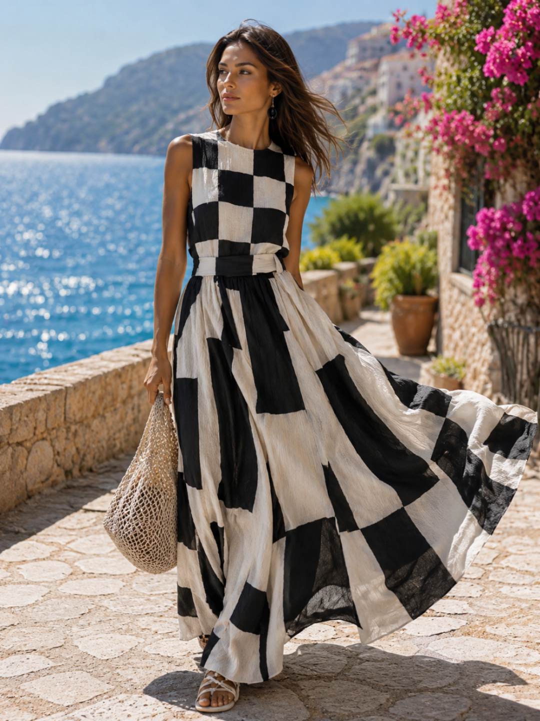 Noa Black Ivory Geometric Maxi Dress