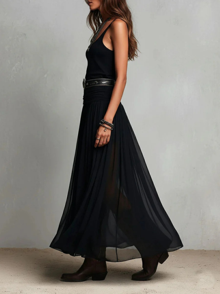 Isla Black Tiered Midi Dress