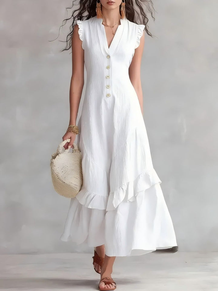Mira White Button-Front Maxi Dress