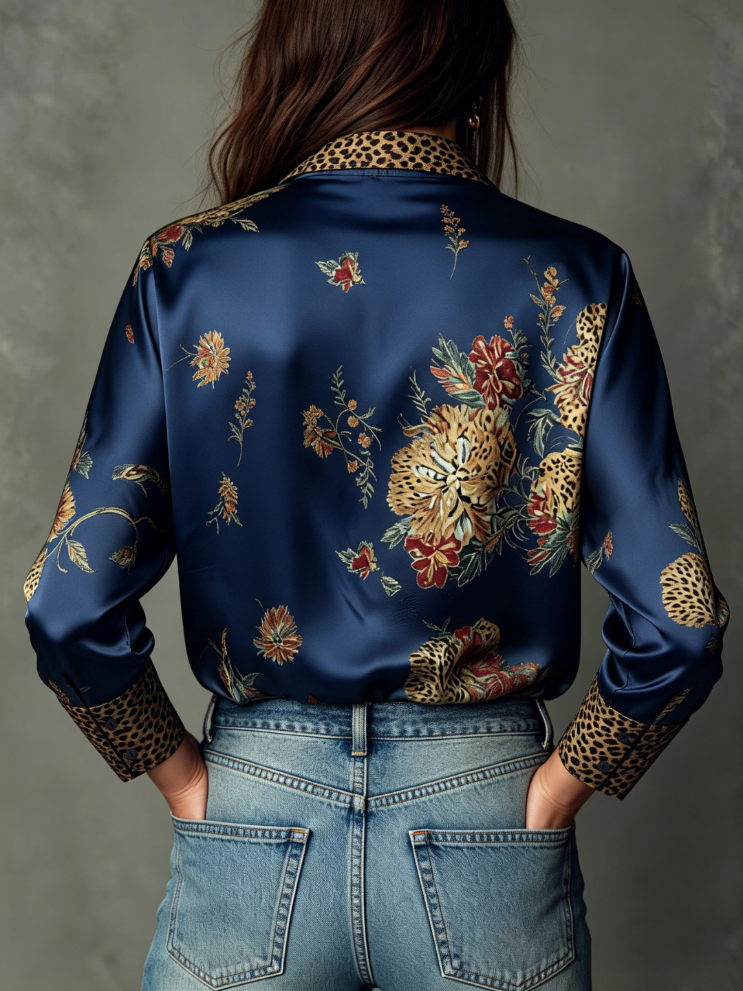 Adriana Sage Floral Satin Resort Blouse