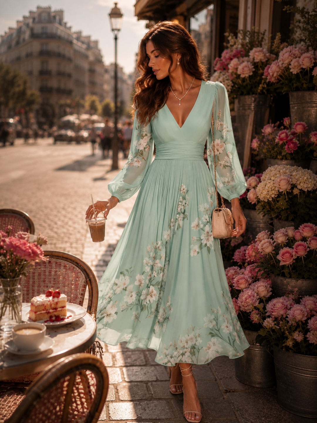 Mila Mint Floral Wrap Midi Dress