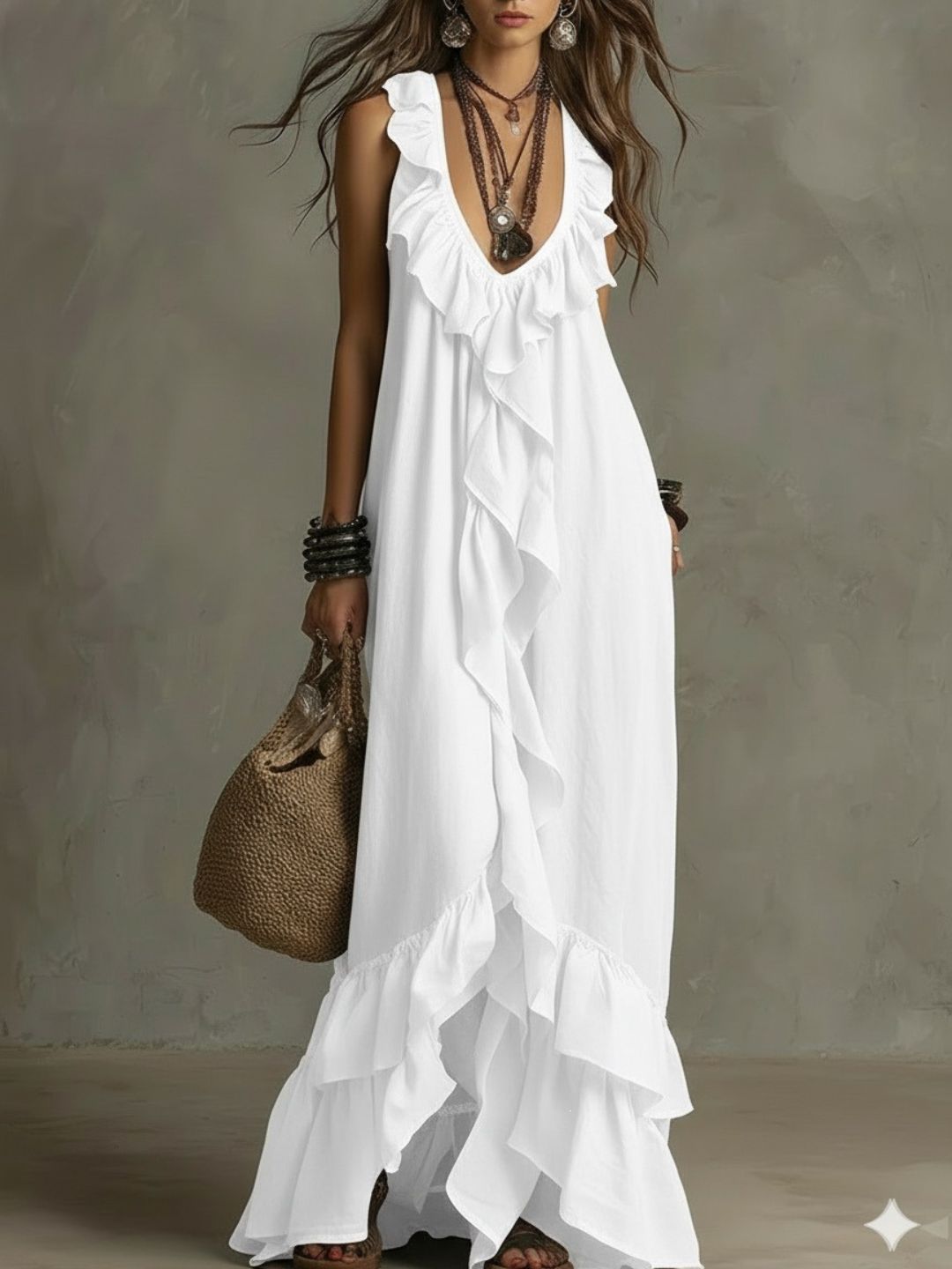 Alessia White Ruffle Maxi Dress