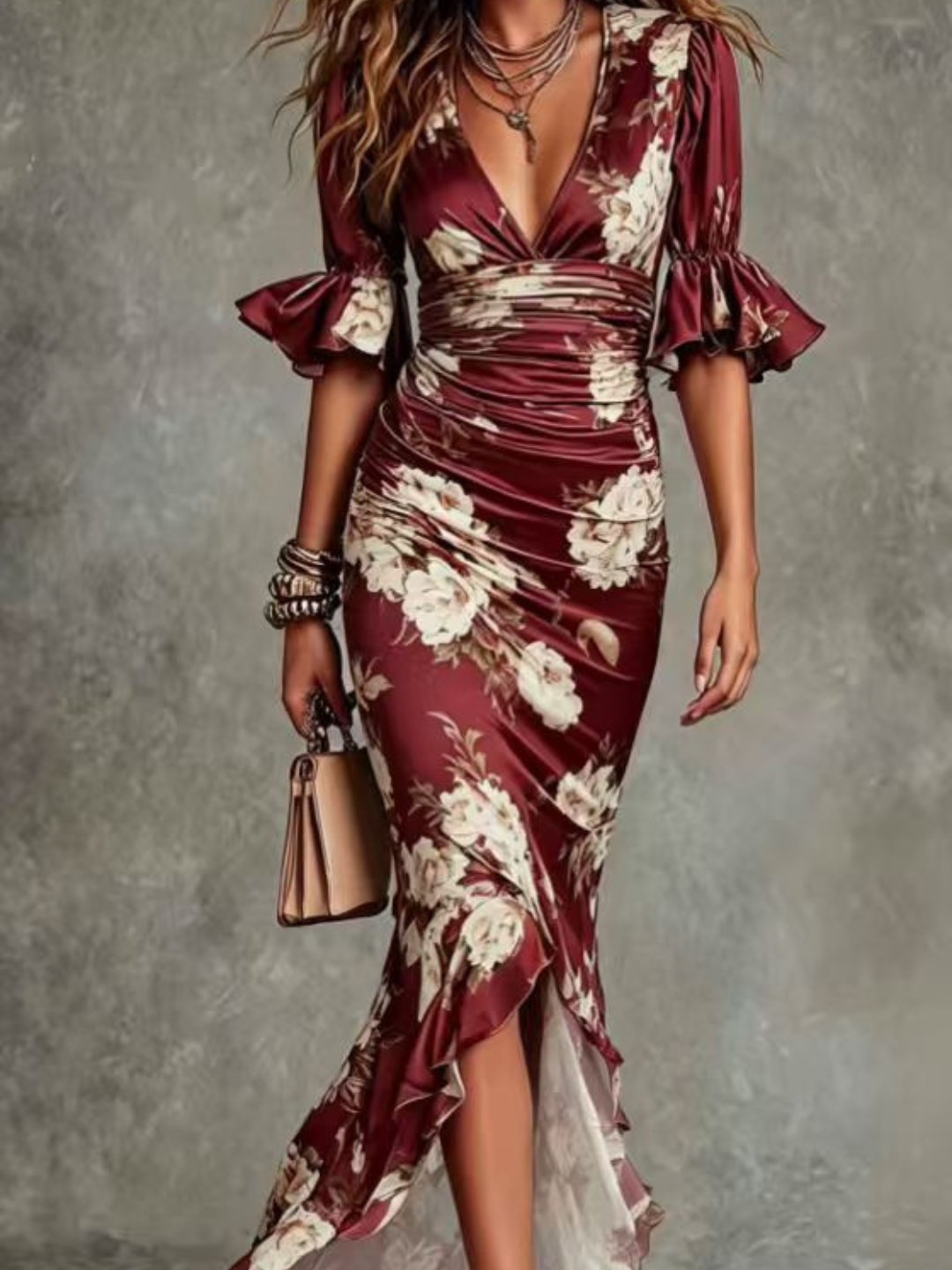 Talia Sage Floral Wrap Midi Dress