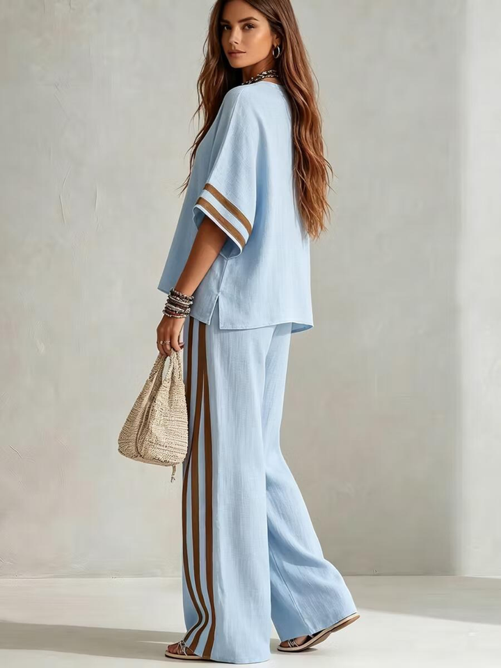 Sofia Sky Blue Stripe Relaxed Pants Set